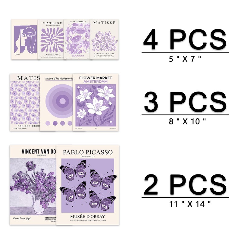KONGSY Purple Wall Art Prints Set of 9, Lavender Abstract Matisse Exhibition Posters, Light Purple Wall Decor, Aesthetic Pictures Room Decor for Teen Girls Dorm, Bedroom - Image 2